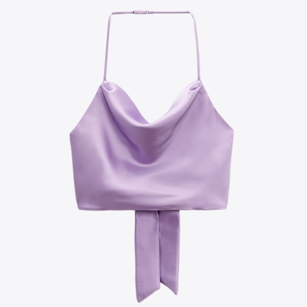 Zara Lavender Satin Crop Top